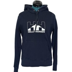 Helly Hansen Hoodie Sweatshirt Mens Small Navy Logo Pullover Regular Fit Outdoor